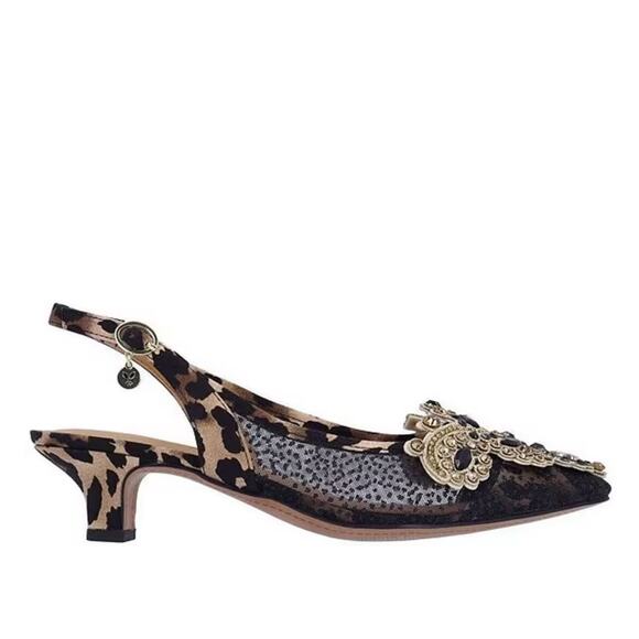 J. Renee Strovanni Animal Print Jewel Slingback Pumps 9.5M Kitten Heel - Picture 6 of 8